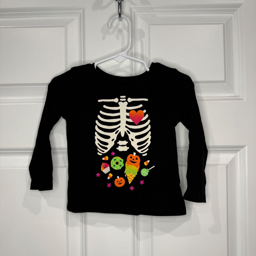 The Childrens Place Kids Halloween Skeleton Candy Shirt Size 12-18 Months